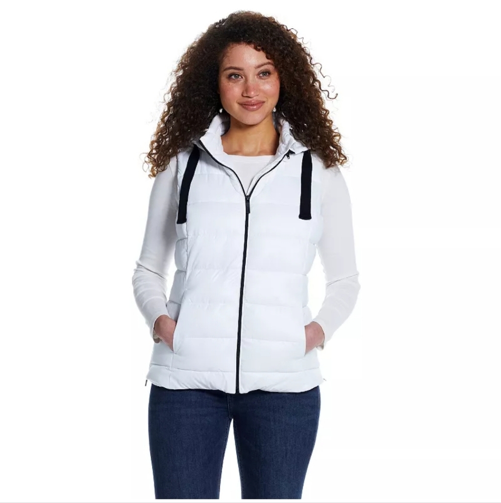 Weathercast White Hooded Puffer Vest